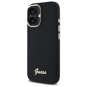 Guess GUHCP16MSMBSLK Apple iPhone 16 Plus 6.7" juodos spalvos kietas dėklas Silicone Script Metal Logo & Frame - Image 2