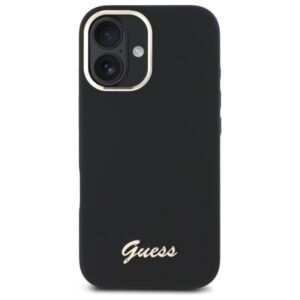 Guess GUHCP16MSMBSLK Apple iPhone 16 Plus 6.7" juodos spalvos kietas dėklas Silicone Script Metal Logo & Frame - Image 3