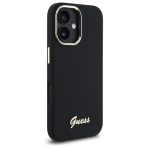 Guess GUHCP16MSMBSLK Apple iPhone 16 Plus 6.7" juodos spalvos kietas dėklas Silicone Script Metal Logo & Frame - Image 4