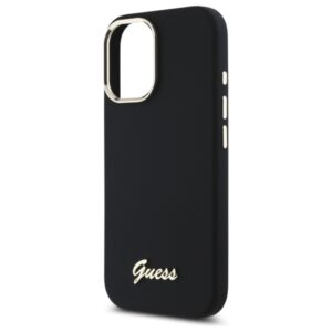 Guess GUHCP16MSMBSLK Apple iPhone 16 Plus 6.7" juodos spalvos kietas dėklas Silicone Script Metal Logo & Frame - Image 6
