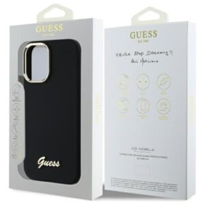 Guess GUHCP16MSMBSLK Apple iPhone 16 Plus 6.7" juodos spalvos kietas dėklas Silicone Script Metal Logo & Frame - Image 8