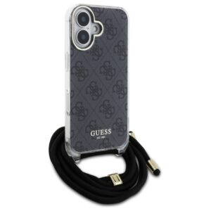 Guess GUHCP16SHC4SEK Apple iPhone 16 6.1" juodos spalvos kietas dėklas Crossbody Cord 4G Print - Image 3