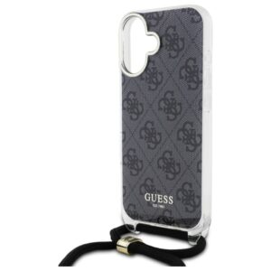 Guess GUHCP16SHC4SEK Apple iPhone 16 6.1" juodos spalvos kietas dėklas Crossbody Cord 4G Print - Image 5