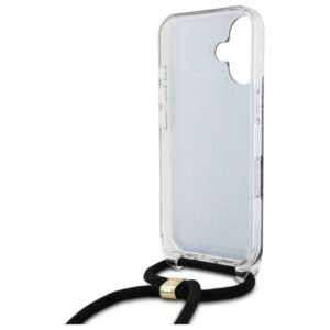 Guess GUHCP16SHC4SEK Apple iPhone 16 6.1" juodos spalvos kietas dėklas Crossbody Cord 4G Print - Image 6