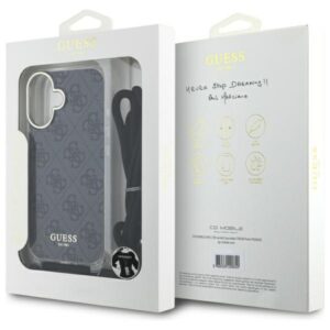Guess GUHCP16SHC4SEK Apple iPhone 16 6.1" juodos spalvos kietas dėklas Crossbody Cord 4G Print - Image 7