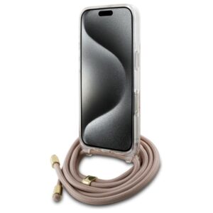 Guess GUHCP16SHC4SEP Apple iPhone 16 6.1" rožinės spalvos kietas dėklas Crossbody Cord 4G Print - Image 4
