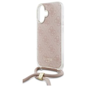 Guess GUHCP16SHC4SEP Apple iPhone 16 6.1" rožinės spalvos kietas dėklas Crossbody Cord 4G Print - Image 5