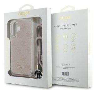 Guess GUHCP16SHC4SEP Apple iPhone 16 6.1" rožinės spalvos kietas dėklas Crossbody Cord 4G Print - Image 6