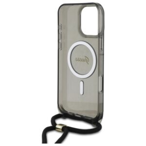 Guess GUHMP16LHCTSGNSK Apple iPhone 16 Pro 6.3" juodos spalvos kietas dėklas Crossbody Cord Script MagSafe - Image 6