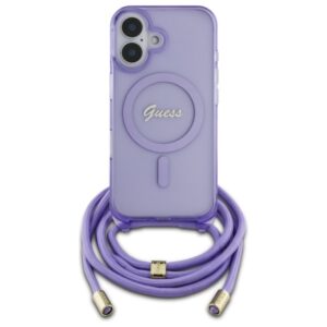 Guess GUHMP16SHCTSGNSU Apple iPhone 16 6.1" violetinės spalvos kietas dėklas Crossbody Cord Script MagSafe - Image 2