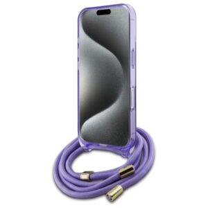 Guess GUHMP16SHCTSGNSU Apple iPhone 16 6.1" violetinės spalvos kietas dėklas Crossbody Cord Script MagSafe - Image 4