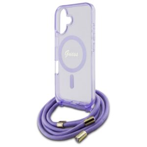 Guess GUHMP16SHCTSGNSU Apple iPhone 16 6.1" violetinės spalvos kietas dėklas Crossbody Cord Script MagSafe - Image 5
