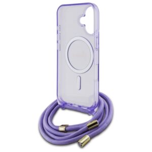 Guess GUHMP16SHCTSGNSU Apple iPhone 16 6.1" violetinės spalvos kietas dėklas Crossbody Cord Script MagSafe - Image 6