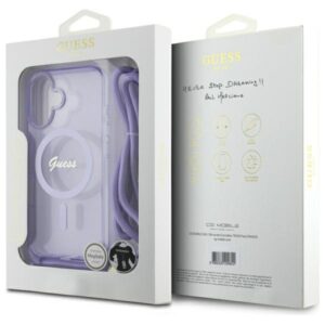 Guess GUHMP16SHCTSGNSU Apple iPhone 16 6.1" violetinės spalvos kietas dėklas Crossbody Cord Script MagSafe - Image 7