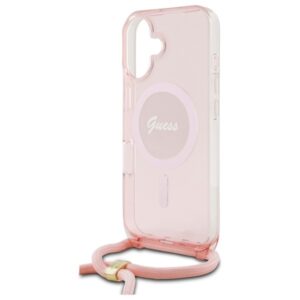 Guess GUHMP16SHCTSGNSP Apple iPhone 16 6.1" rožinės spalvos kietas dėklas Crossbody Cord Script MagSafe - Image 5