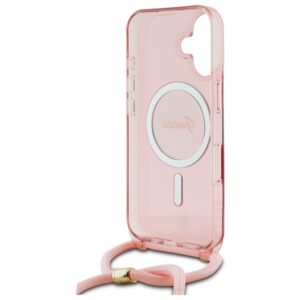 Guess GUHMP16SHCTSGNSP Apple iPhone 16 6.1" rožinės spalvos kietas dėklas Crossbody Cord Script MagSafe - Image 6