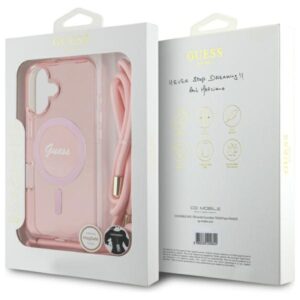 Guess GUHMP16SHCTSGNSP Apple iPhone 16 6.1" rožinės spalvos kietas dėklas Crossbody Cord Script MagSafe - Image 7