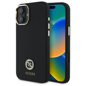 Guess GUHCP16SM4DGPK Apple iPhone 16 6.1" juodos spalvos kietas dėklas Silicone Logo Strass 4G