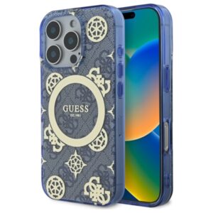 Guess GUHMP16XH4PYEEB Apple iPhone 16 Pro Max 6.9" blue kietas dėklas IML Peony On 4G Background Magsafe