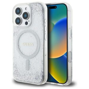 Guess GUHMP16LRGRGES Apple iPhone 16 Pro 6.3" silver kietas dėklas Resin Gradient Glitter MagSafe