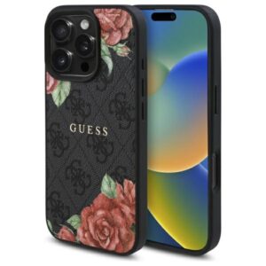 Guess GUHMP16XP4ROPEMCK Apple iPhone 16 Pro Max 6.9" juodos spalvos kietas dėklas 4G Flowers Print MagSafe
