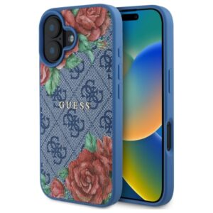 Guess GUHMP16SP4ROPEMCB Apple iPhone 16 6.1" blue kietas dėklas 4G Flowers Print MagSafe