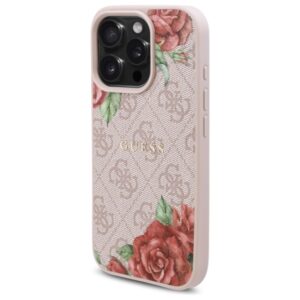 Guess GUHMP16LP4ROPEMCP Apple iPhone 16 Pro 6.3" rožinės spalvos kietas dėklas 4G Flowers Print MagSafe - Image 2
