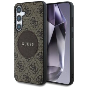 Dėklas Guess 4G Round Patch Classic Logo MagSafe Samsung Galaxy S25+ rudos spalvos