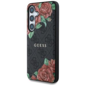 Guess Leather 4G Flowers Print Metal Classic Logo MagSafe Samsung Galaxy S25 dėklas juodos spalvos - Image 2