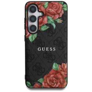Guess Leather 4G Flowers Print Metal Classic Logo MagSafe Samsung Galaxy S25 dėklas juodos spalvos - Image 3