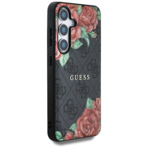 Guess Leather 4G Flowers Print Metal Classic Logo MagSafe Samsung Galaxy S25 dėklas juodos spalvos - Image 4