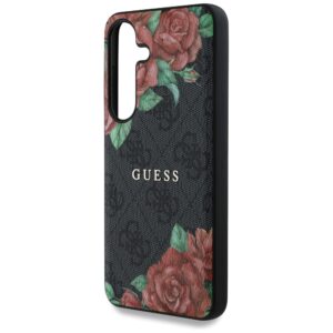 Guess Leather 4G Flowers Print Metal Classic Logo MagSafe Samsung Galaxy S25 dėklas juodos spalvos - Image 6