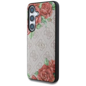 Guess Leather 4G Flowers Print Metal Classic Logo MagSafe Samsung Galaxy S25 dėklas rožinės spalvos - Image 2