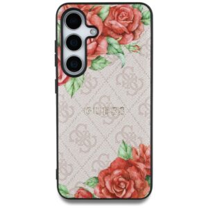 Guess Leather 4G Flowers Print Metal Classic Logo MagSafe Samsung Galaxy S25 dėklas rožinės spalvos - Image 3