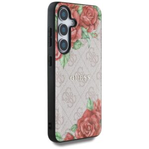 Guess Leather 4G Flowers Print Metal Classic Logo MagSafe Samsung Galaxy S25 dėklas rožinės spalvos - Image 4