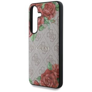 Guess Leather 4G Flowers Print Metal Classic Logo MagSafe Samsung Galaxy S25 dėklas rožinės spalvos - Image 6