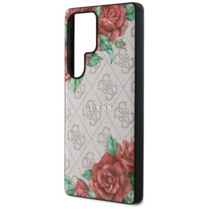 Guess Leather 4G Flowers Print Metal Classic Logo MagSafe Dėklas Samsung Galaxy S25 Ultra rožinės spalvos - Image 6