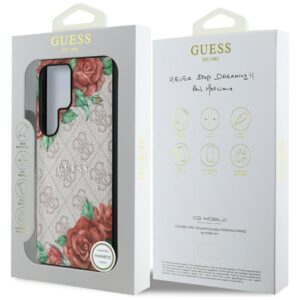 Guess Leather 4G Flowers Print Metal Classic Logo MagSafe Dėklas Samsung Galaxy S25 Ultra rožinės spalvos - Image 8