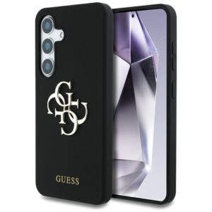 Dėklas Guess Silicone Big 4G Logo Bottom Script Samsung Galaxy S25 juodos spalvos