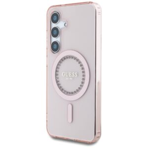 Dėklas Guess Rhinestones Printed Classic Logo MagSafe Samsung Galaxy S25 rožinės spalvos - Image 2