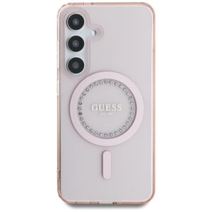 Dėklas Guess Rhinestones Printed Classic Logo MagSafe Samsung Galaxy S25 rožinės spalvos - Image 3