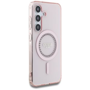 Dėklas Guess Rhinestones Printed Classic Logo MagSafe Samsung Galaxy S25 rožinės spalvos - Image 4