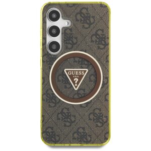 Dėklas Guess 4G Glitter Triangle Buttons MagSafe Samsung Galaxy S25 rudos spalvos - Image 3