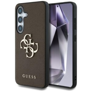 Dėklas Guess Grained Big 4G Logo Small Classic Logo to Samsung Galaxy S25 Plus rudos spalvos