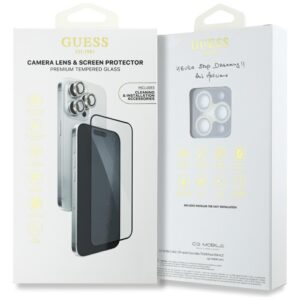 2-in-1 set Guess BP Rhinestone screen and camera lens glass skirtas Apple iPhone 16 Pro Max gold - Image 4