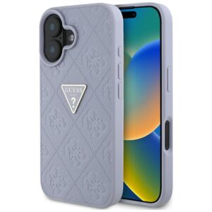 Dėklas Guess Hot Stamp 4G Pattern Triangle Metal Logo Apple iPhone 16 violetinės spalvos