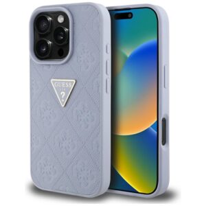 Dėklas Guess Hot Stamp 4G Pattern Triangle Metal Logo Apple iPhone 16 Pro violetinės spalvos