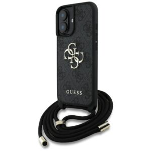 Dėklas Guess 4G Big Logo Cord Stap Crossbody Apple iPhone 16 Plus juodos spalvos