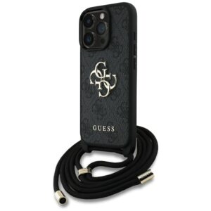 Dėklas Guess 4G Big Logo Cord Stap Crossbody Apple iPhone 16 Pro juodos spalvos
