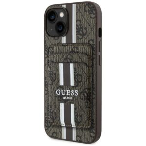 Dėklas Guess 4G Stripes with wallet Magsafe Apple iPhone 15 rudos spalvos